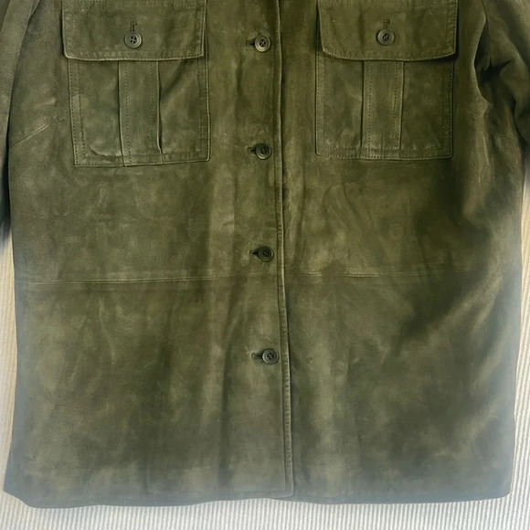 100% Suede Leather Jacket Shacket Womens Size 12 Olive Army Green Jones New York - Picture 3 of 16